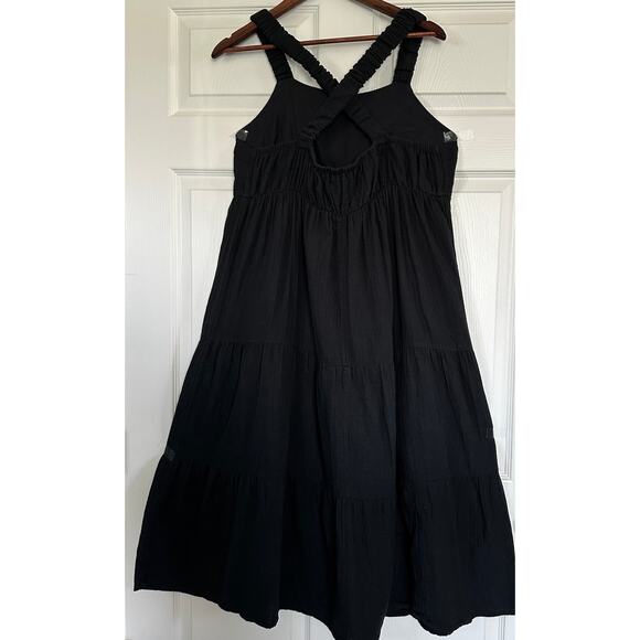 Maurices Tiered Dress XL Black Cotton Double Gauze Coastal Boho Cottage $45 - Picture 2 of 10
